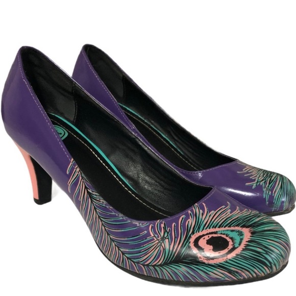tuk Shoes - TUK peacock feather heels, retro style pinup footwear TUK size 8, quirky shoes
